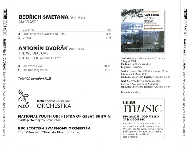 Bedřich Smetana, Antonín Dvořák, National Youth Orchestra Of Great Britain, Roger Norrington, BBC Scottish Symphony Orchestra, Ilan Volkov, Alexander Titov - Symphonic Poems (CD) (Near Mint (NM or M-)) - Image 2