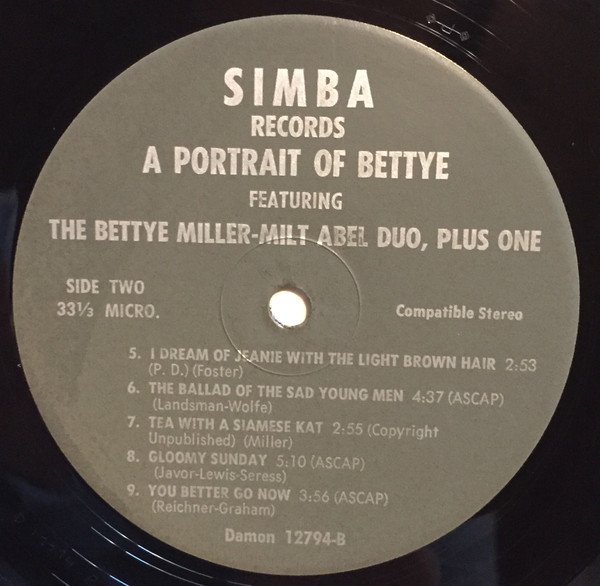 The Bettye Miller - Milt Abel Duo, Plus One* - A Portrait Of Bettye (LP, Album) (Very Good Plus (VG+)) - Image 4