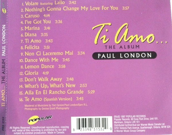 Paul London - Ti Amo... The Album (CD) (Near Mint (NM or M-)) - Image 2