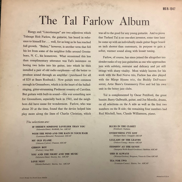 Tal Farlow - The Tal Farlow Album (LP, Album, Mono, Dee) (Very Good (VG)) - Image 2