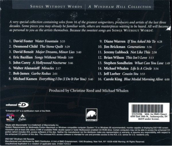Various - Songs Without Words (CD, Comp, Club, Enh) (Near Mint (NM or M-)) - Image 2