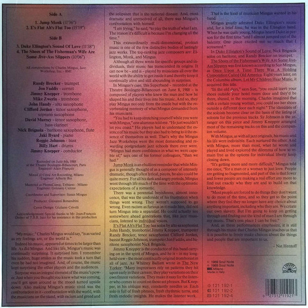 Mingus Big Band - Live At The Theatre Boulogne-Billancourt Paris Vol. 1 (LP, Album) (Near Mint (NM or M-)) - Image 2