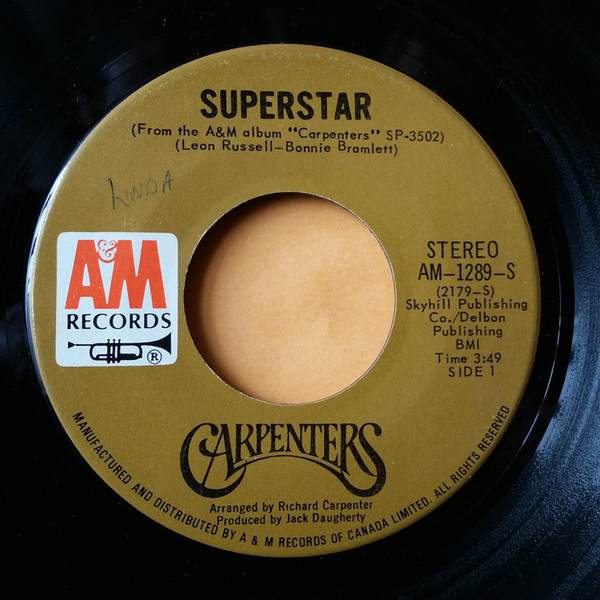 Carpenters - Superstar (7", Single) (Very Good Plus (VG+))