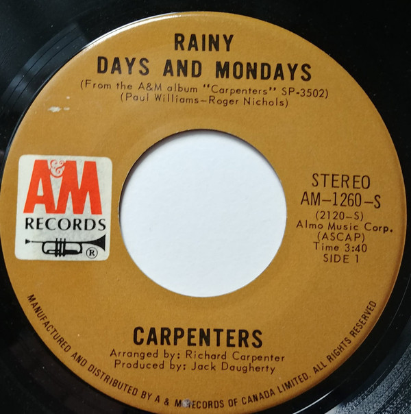 Carpenters - Rainy Days And Mondays / Saturday (7", Single) (Very Good Plus (VG+))