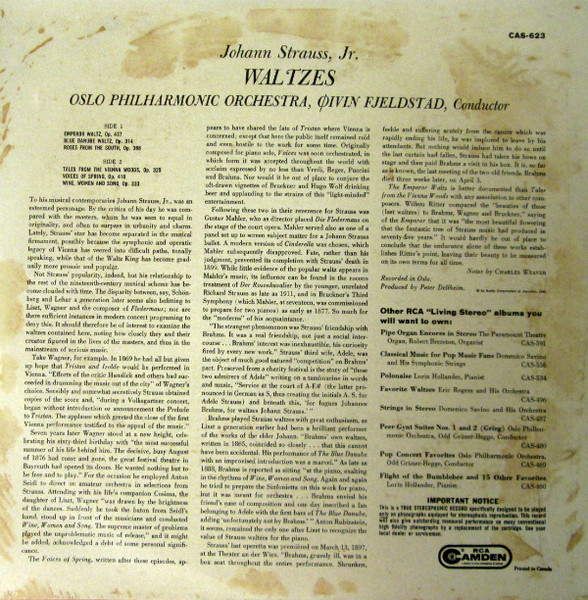 Johann Strauss Jr. - Oslo Filharmoniske Orkester, Øivin Fjeldstad - Waltzes (LP, Album) (Mint (M)) - Image 2