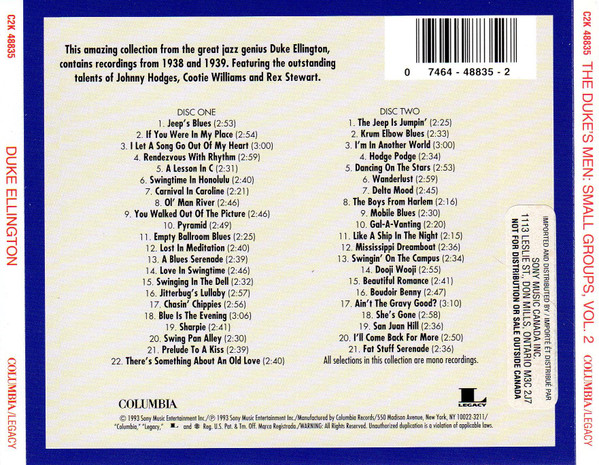 Duke Ellington - The Duke's Men: Small Groups, Volume 2 1938-1939 (2xCD, Comp, Mono, RM) (Near Mint (NM or M-)) - Image 2