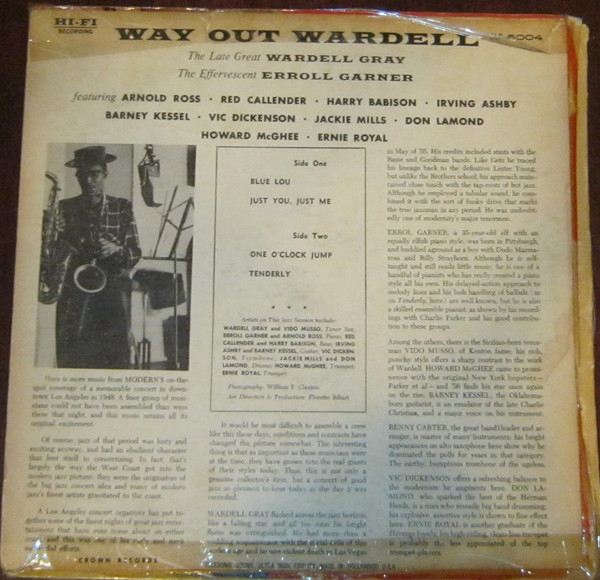 Wardell Gray - Way Out Wardell (LP, Album, Mono) (Very Good (VG)) - Image 2