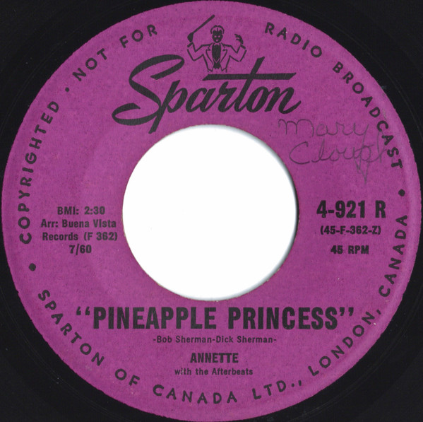 Annette (7) With The Afterbeats - Pineapple Princess (7", Single) (Very Good Plus (VG+))