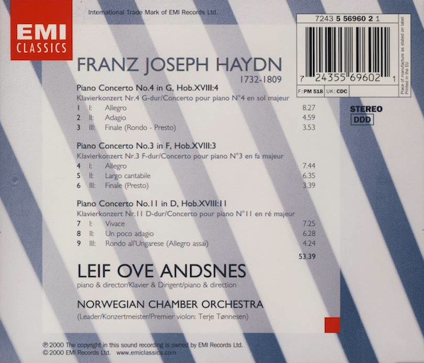 Haydn* - Leif Ove Andsnes, Norwegian Chamber Orchestra* - Piano Concertos Nos. 3, 4 & 11 (CD) (Near Mint (NM or M-)) - Image 2