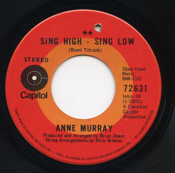 Anne Murray - Sing High - Sing Low / Days Of The Looking Glass (7", Single) (Very Good Plus (VG+))