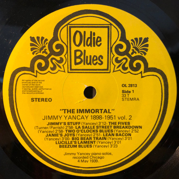 Jimmy Yancey - The Immortal Jimmy Yancey 1898-1951 Vol. 2 (LP, Comp) (Very Good Plus (VG+)) - Image 2