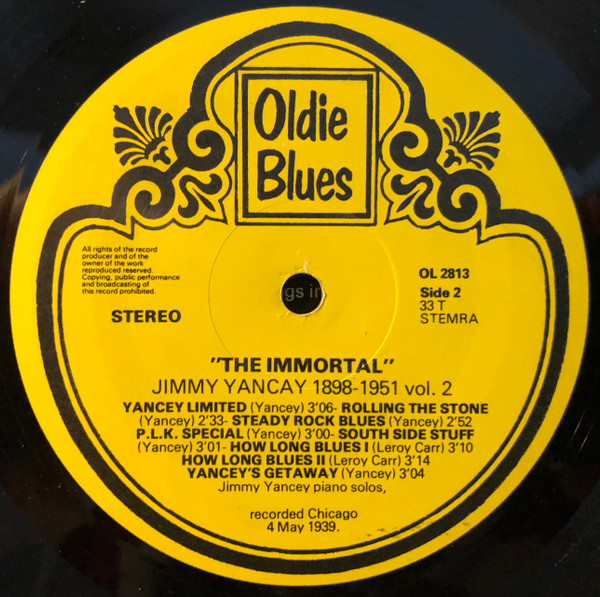 Jimmy Yancey - The Immortal Jimmy Yancey 1898-1951 Vol. 2 (LP, Comp) (Very Good Plus (VG+)) - Image 3