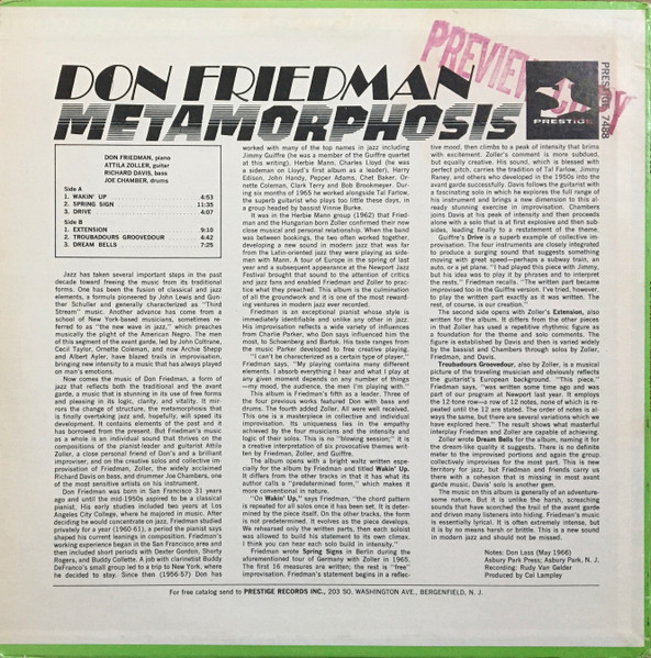 Don Friedman - Metamorphosis (LP, Album, Mono) (Very Good (VG)) - Image 2
