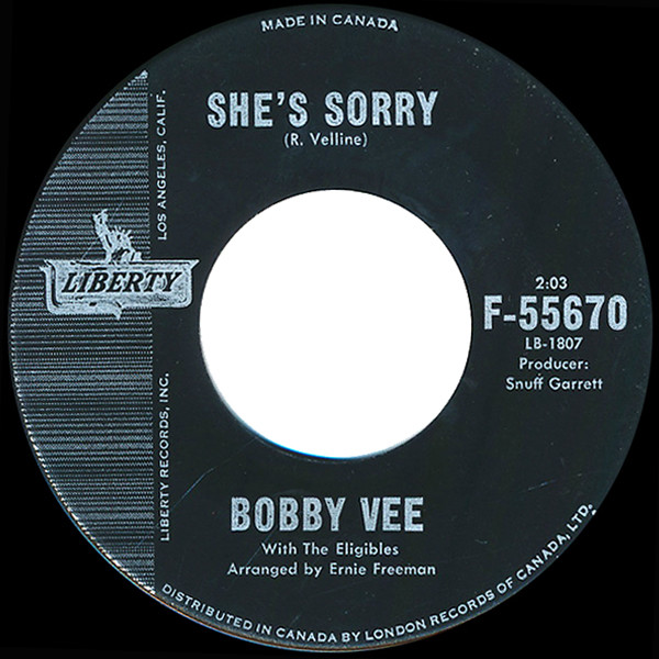 Bobby Vee With The Eligibles - She's Sorry / I'll Make You Mine (7", Single) (Near Mint (NM or M-))