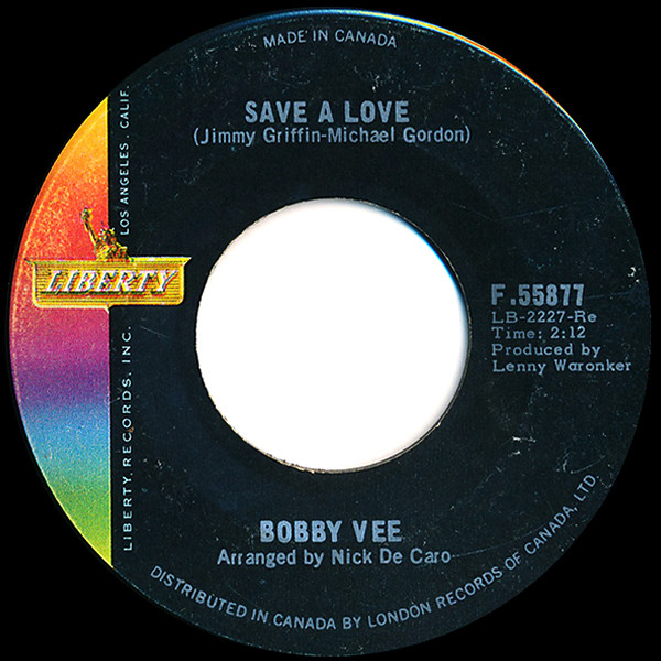 Bobby Vee - Save A Love (7", Single) (Near Mint (NM or M-))
