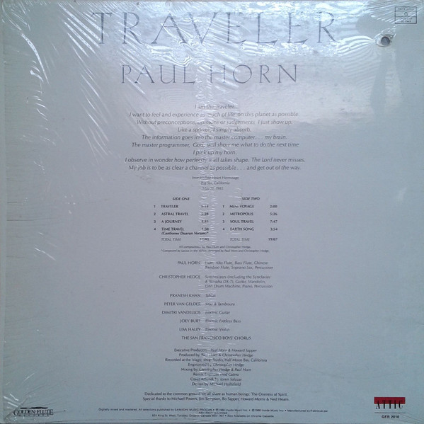 Paul Horn With Christopher Hedge - Traveler (LP, Album) (Very Good Plus (VG+)) - Image 2