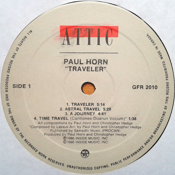 Paul Horn With Christopher Hedge - Traveler (LP, Album) (Very Good Plus (VG+)) - Image 3