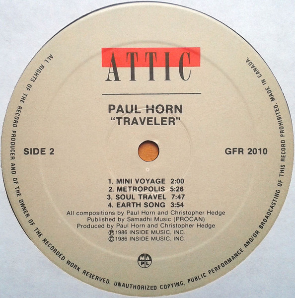 Paul Horn With Christopher Hedge - Traveler (LP, Album) (Very Good Plus (VG+)) - Image 4