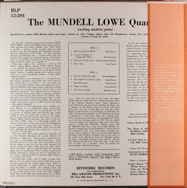 The Mundell Lowe Quartet - The Mundell Lowe Quartet (LP, Album, Mono, RE) (Near Mint (NM or M-)) - Image 2