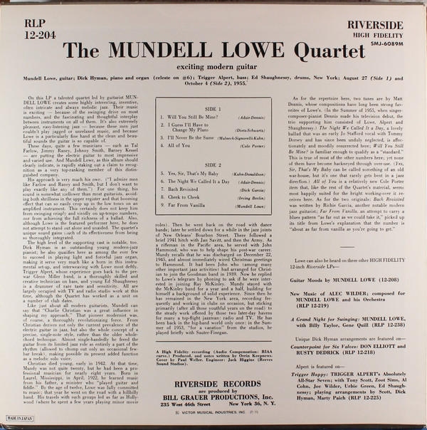 The Mundell Lowe Quartet - The Mundell Lowe Quartet (LP, Album, Mono, RE) (Near Mint (NM or M-)) - Image 4