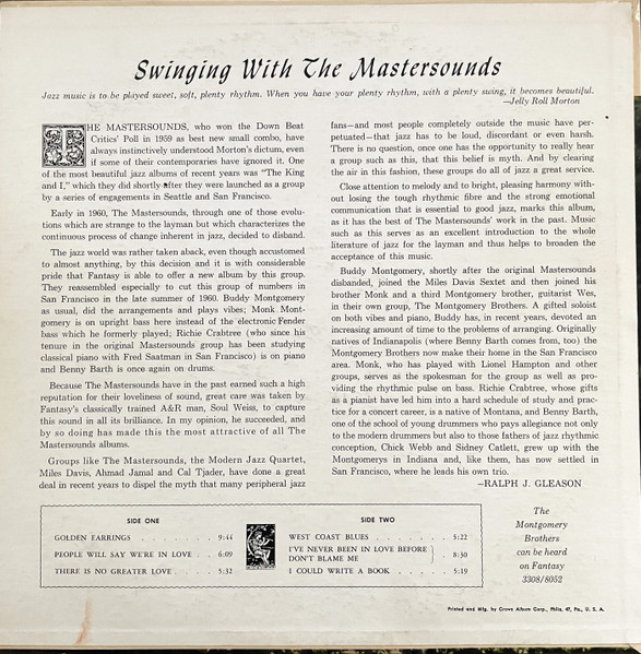 The Mastersounds - Swinging With The Mastersounds (LP, Album, Mono, Red) (Very Good (VG)) - Image 2