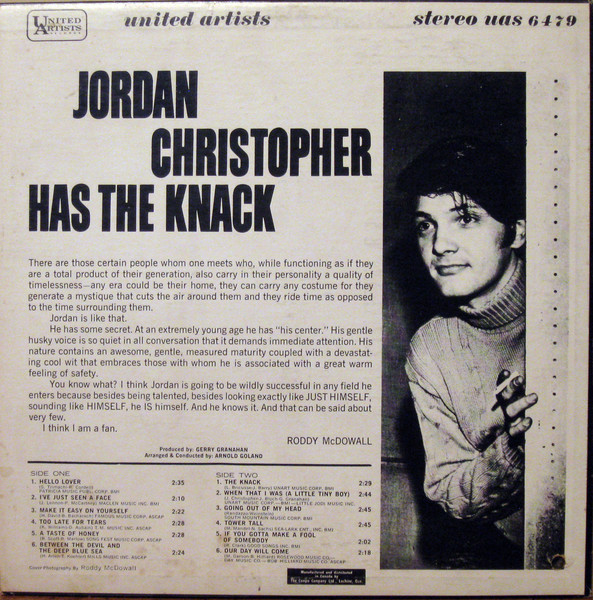 Jordan Christopher - Jordan Christopher Has The Knack (LP, Album) (Very Good (VG)) - Image 2