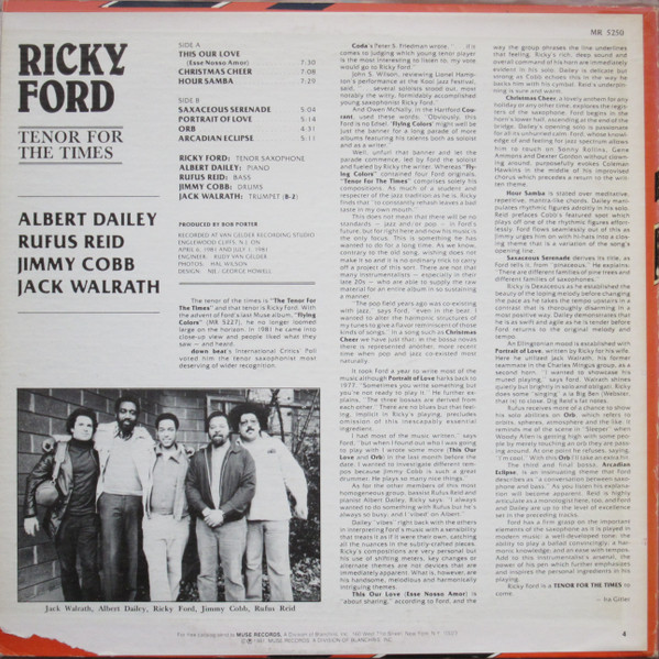 Ricky Ford - Tenor For The Times (LP, Album) (Very Good Plus (VG+)) - Image 2