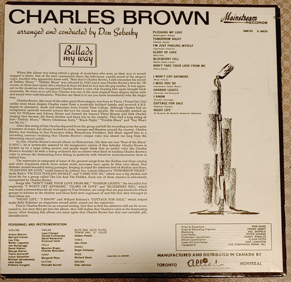 Charles Brown - Ballads My Way (LP, Album, Mono) (Very Good Plus (VG+)) - Image 2