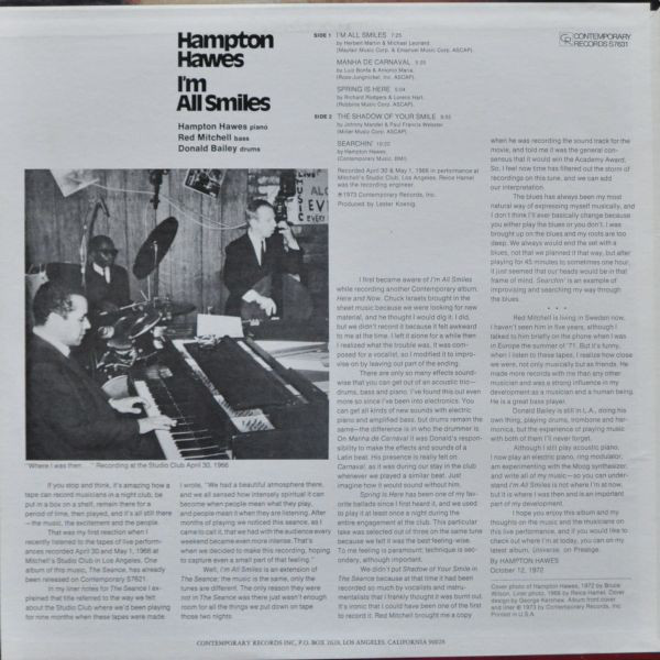 Hampton Hawes - I'm All Smiles (LP, Album) (Very Good Plus (VG+)) - Image 2