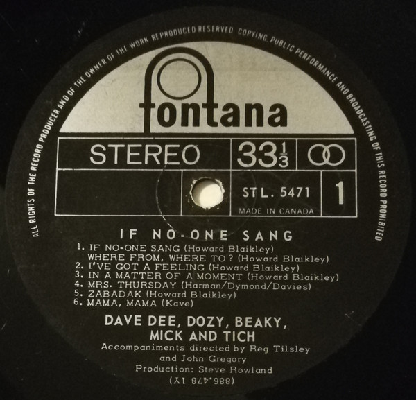 Dave Dee, Dozy, Beaky, Mick & Tich - If No-One Sang (LP, Album) (Very Good Plus (VG+)) - Image 3