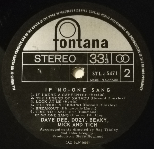 Dave Dee, Dozy, Beaky, Mick & Tich - If No-One Sang (LP, Album) (Very Good Plus (VG+)) - Image 4