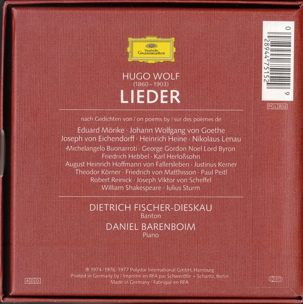 Hugo Wolf, Dietrich Fischer-Dieskau, Daniel Barenboim - Lieder (6xCD, RM + Box, Comp) (Near Mint (NM or M-)) - Image 2