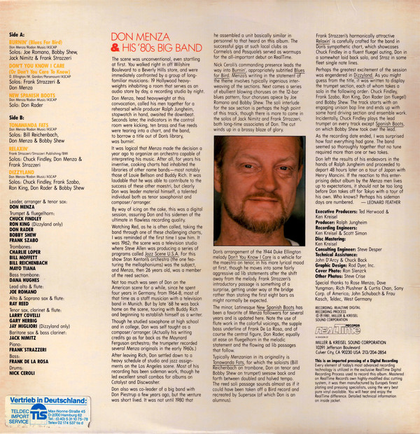 Don Menza & His '80s Big Band - Burnin' (LP, Album, RE, Dig) (Near Mint (NM or M-)) - Image 3