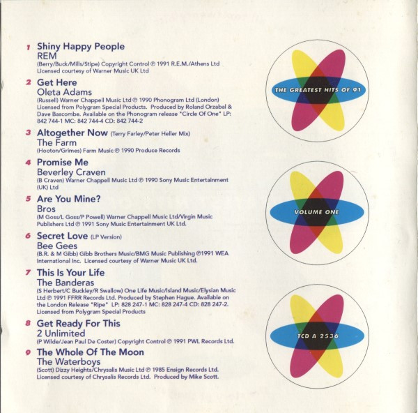 Various - The Greatest Hits Of 91 (Volume One) (CD, Comp) (Near Mint (NM or M-)) - Image 3