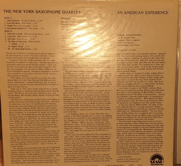 The New York Saxophone Quartet - An American Experience (LP, Album) (Very Good Plus (VG+)) - Image 2
