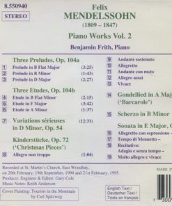 Alternative view of Mendelssohn*, Benjamin Frith - Piano Works Vol. 2 (CD, Album) (Near Mint (NM or M-))
