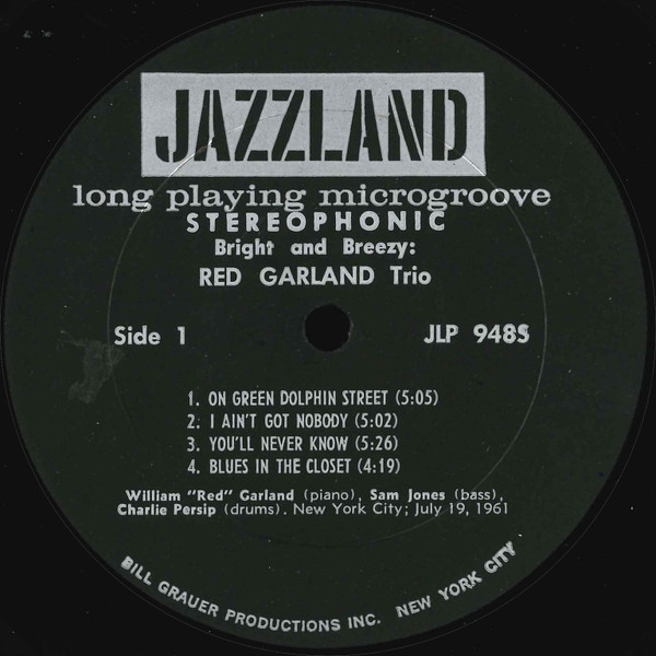 The Red Garland Trio - Bright And Breezy (LP, Album) (Very Good Plus (VG+)) - Image 3