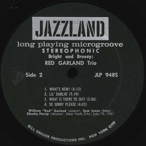 The Red Garland Trio - Bright And Breezy (LP, Album) (Very Good Plus (VG+)) - Image 4