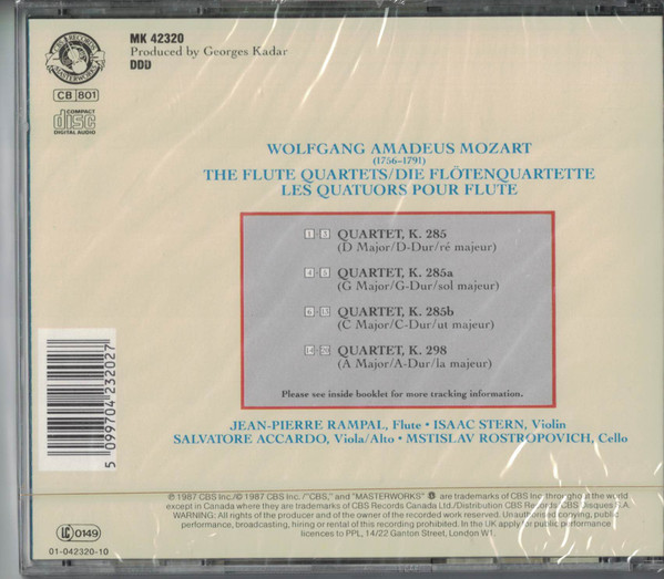 Jean-Pierre Rampal, Isaac Stern, Salvatore Accardo, Mstislav Rostropovich, Wolfgang Amadeus Mozart - The Flute Quartets (CD, Album) (Near Mint (NM or M-)) - Image 2