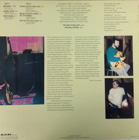 Michael Musillami, Michael Moore (2) - Bagg's Flight Home (LP, Album) (Near Mint (NM or M-)) - Image 2