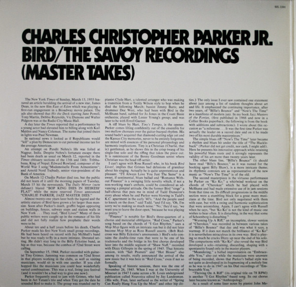 Charlie Parker - Bird / The Savoy Recordings (Master Takes) (2xLP, Comp, Ter) (Very Good Plus (VG+)) - Image 2