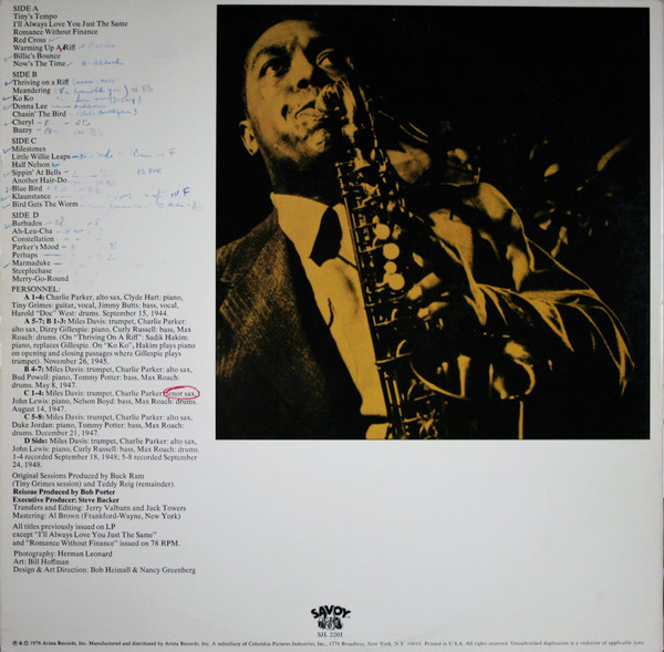 Charlie Parker - Bird / The Savoy Recordings (Master Takes) (2xLP, Comp, Ter) (Very Good Plus (VG+)) - Image 4