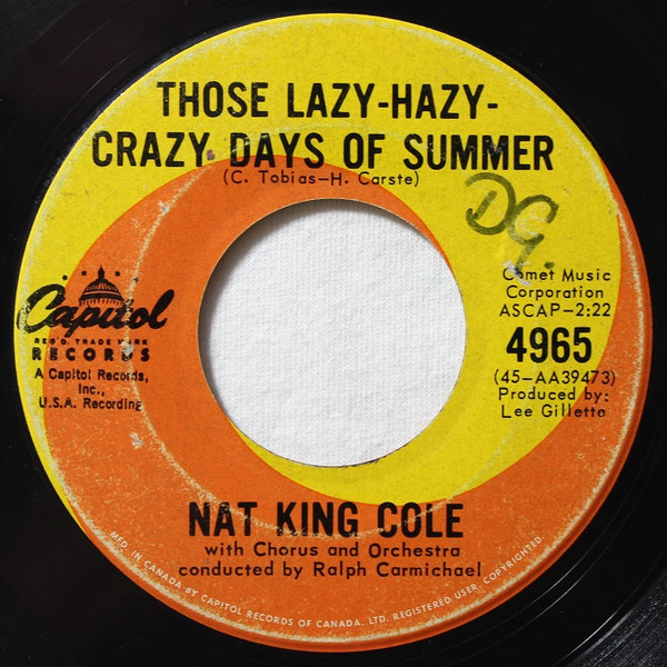 Nat King Cole - Those Lazy-Hazy-Crazy Days Of Summer (7", Single) (Near Mint (NM or M-)) - Image 2