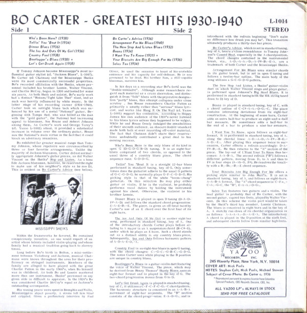 Bo Carter - Greatest Hits 1930-1940 (LP, Comp, RP) (Very Good Plus (VG+)) - Image 2