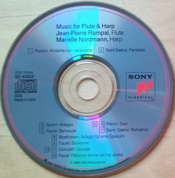 Jean-Pierre Rampal, Marielle Nordmann - Music For Flute & Harp (CD, Album) (Near Mint (NM or M-)) - Image 3