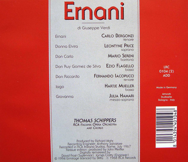 Giuseppe Verdi - Price*, Bergonzi*, Sereni*, Flagello*, RCA Italiana Orchestra* And Chorus*, Thomas Schippers - Ernani (2xCD, Album, RE, RM) (Near Mint (NM or M-)) - Image 2