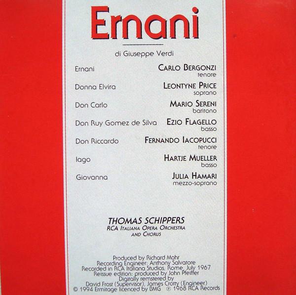 Giuseppe Verdi - Price*, Bergonzi*, Sereni*, Flagello*, RCA Italiana Orchestra* And Chorus*, Thomas Schippers - Ernani (2xCD, Album, RE, RM) (Near Mint (NM or M-)) - Image 3