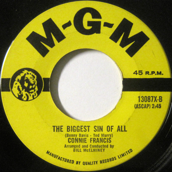 Connie Francis - Vacation / The Biggest Sin Of All (7", Single) (Near Mint (NM or M-)) - Image 2