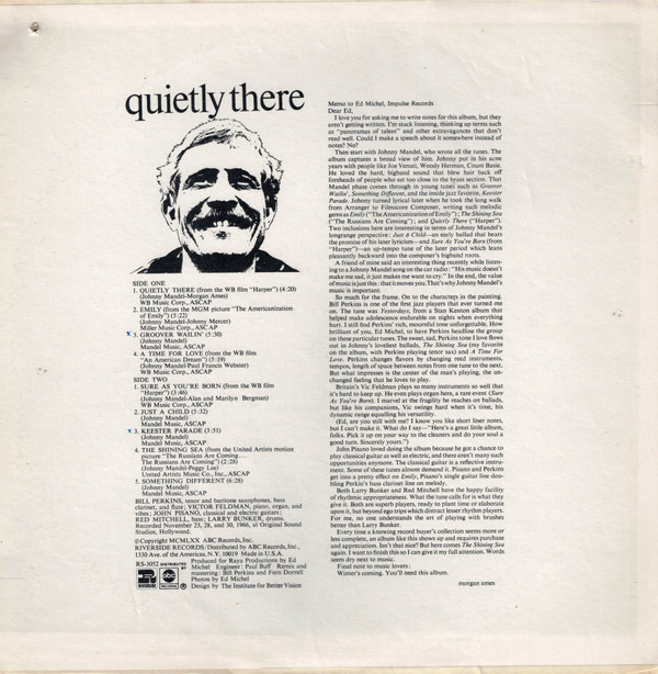 Bill Perkins Quintet Featuring Victor Feldman - Quietly There (LP, Album, RE) (Very Good Plus (VG+)) - Image 2