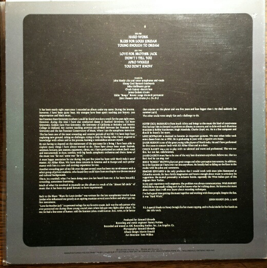 John Handy - Hard Work (LP, Album) (Near Mint (NM or M-)) - Image 2